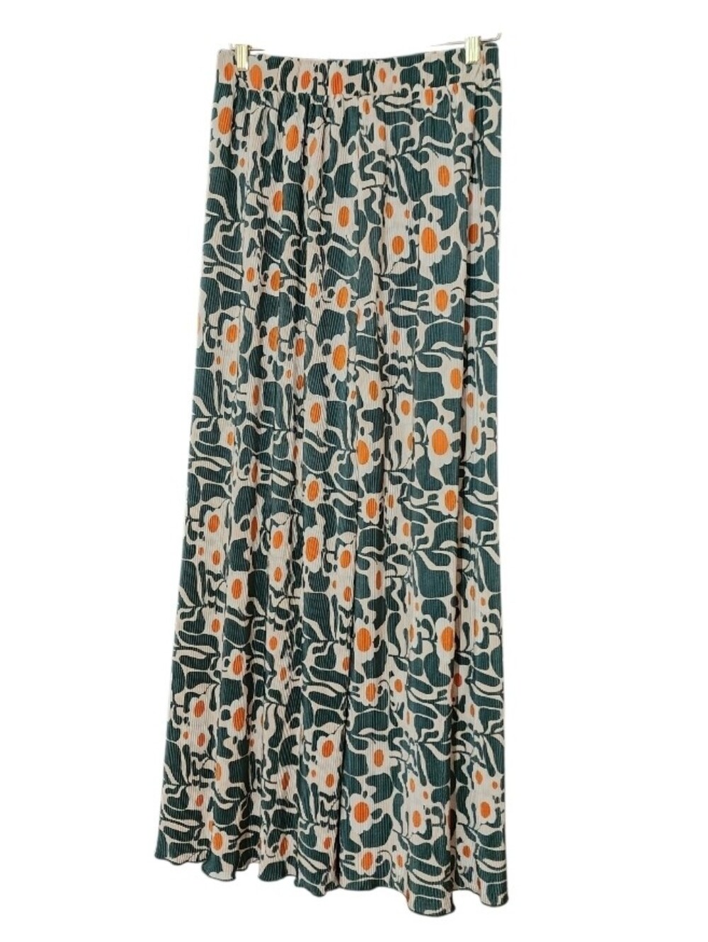 Pleated Floral Print Maxi Wide Leg Lounge Pants - Green & Cream